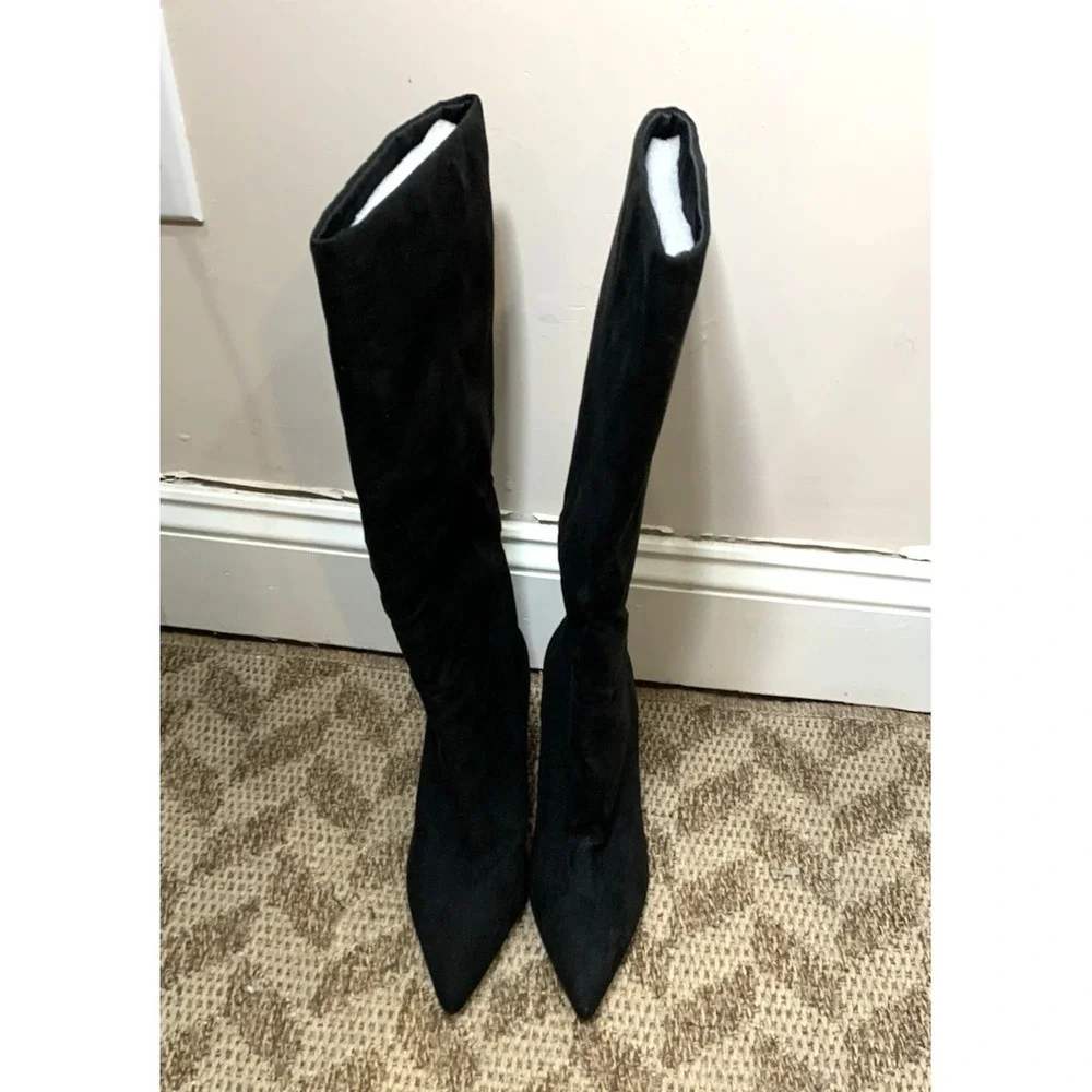 Mango MNG Suede Boots Womens 37 Black Knee High Slim 3